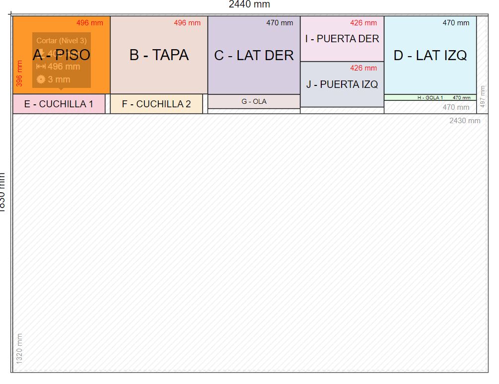 Despiece de lámina de melamina